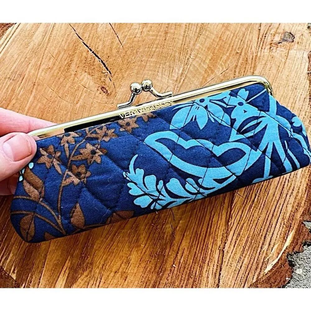 Vera Bradley Sunglass Case Blue Floral Kiss Lock